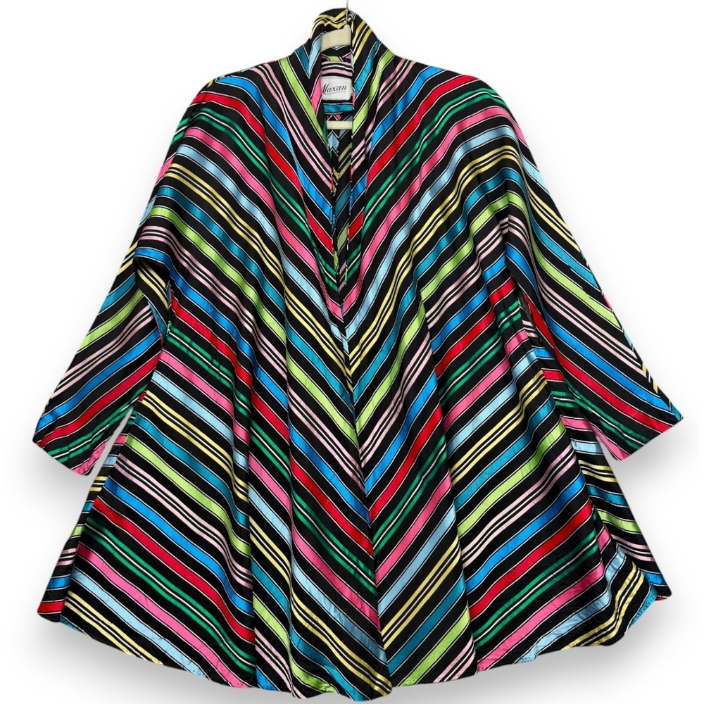 Vintage Maxan Kimono Jacket One Size Black Multicolor Ribbon Stripe Open 1940s